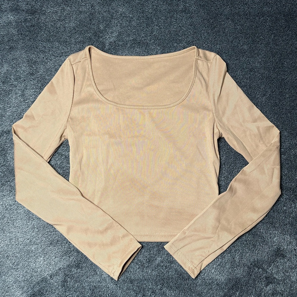 NEW SHEIN Beige Long Sleeve Bodysuit - Picture 1 of 4